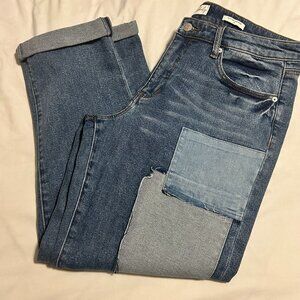 Wonderly Slim Boyfriend Patchwork Jeans Women’s Size 14R Blue Distressed Denim